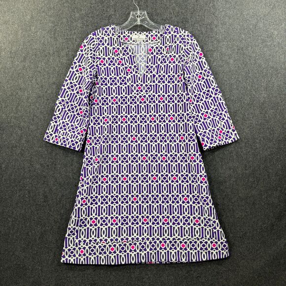 Jude Connally Holly Dress Women's Extra Small Purple Geometric Tunic ¾ Sleeve - Picture 1 of 7